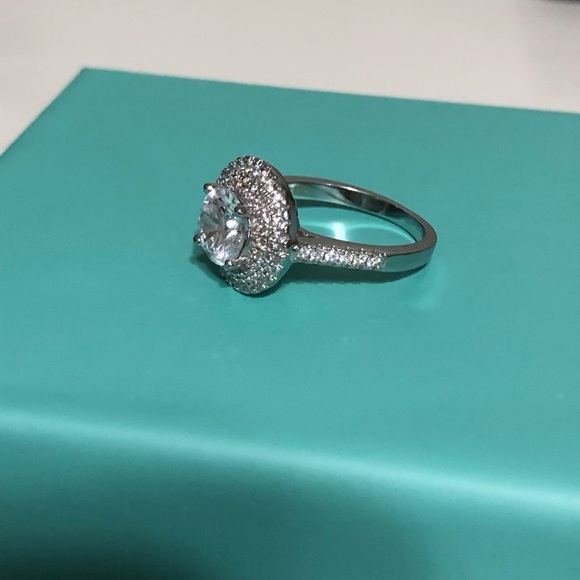 Sona Sterling Silver Double Halo Ring - Picture 2 of 6